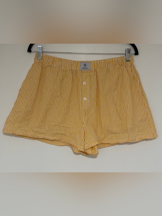 Parke Pants - parke Yellow Striped Women’s Button-Front Shorts